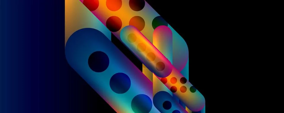 Techno round shapes, lines abstract background with glossy elements. Vector Stock Illustration