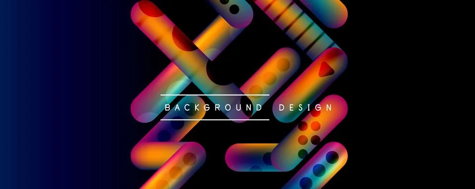 Techno round shapes, lines abstract background with glossy elements. Vector Ilustração Stock