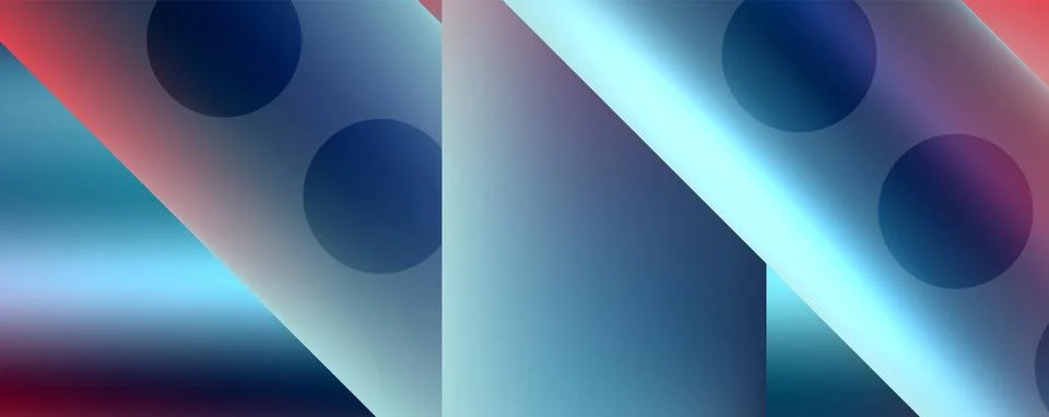 Techno round shapes, lines abstract background with glossy elements. Vector Ilustração Stock