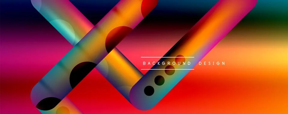 Techno round shapes, lines abstract background with glossy elements. Vector Ilustração Stock