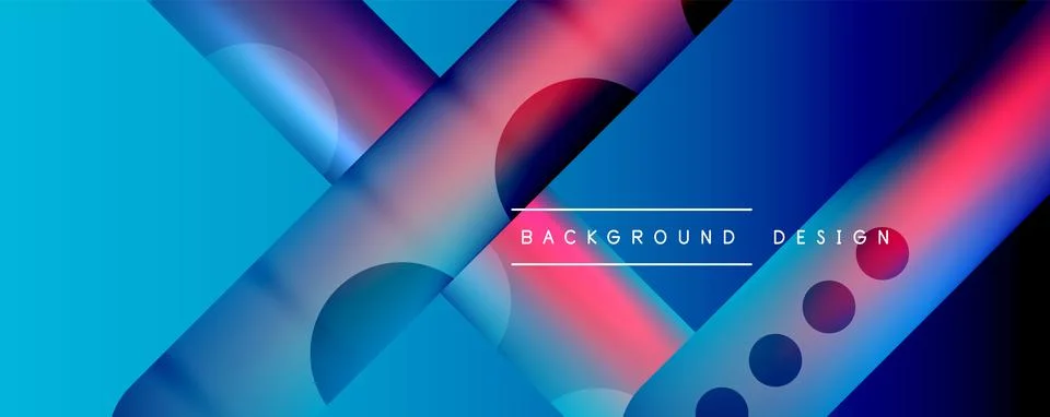 Techno round shapes, lines abstract background with glossy elements. Vector Ilustração Stock