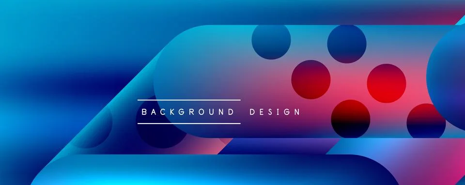Techno round shapes, lines abstract background with glossy elements. Vector Ilustração Stock