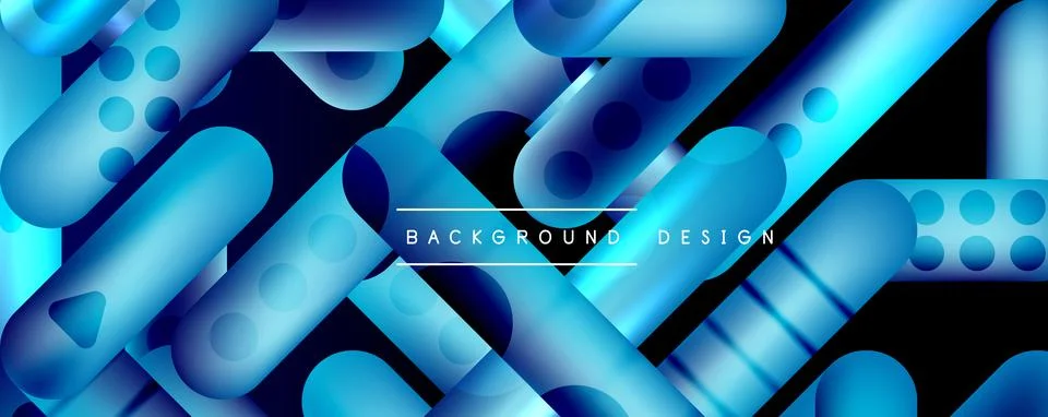 Techno round shapes, lines abstract background with glossy elements. Vector Ilustração Stock