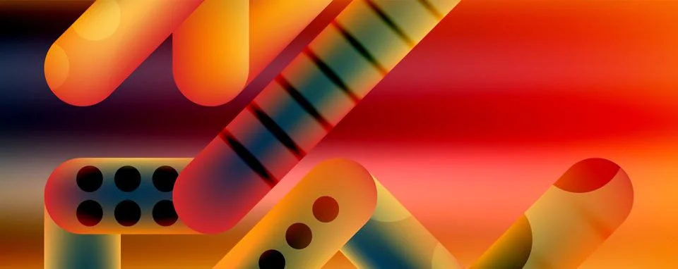 Techno round shapes, lines abstract background with glossy elements. Vector Ilustração Stock