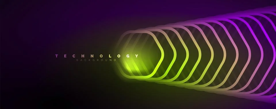 Techno shiny hexagons abstract background, technology energy space light concept Stock Illustration