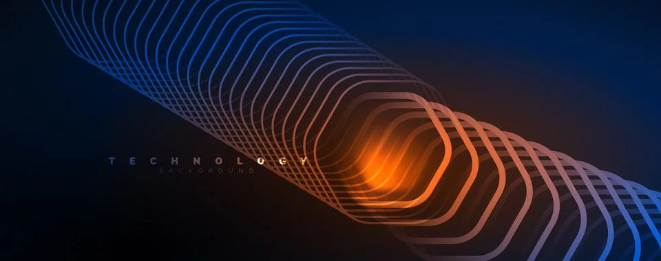 Techno shiny hexagons abstract background, technology energy space light concept Stock Illustration