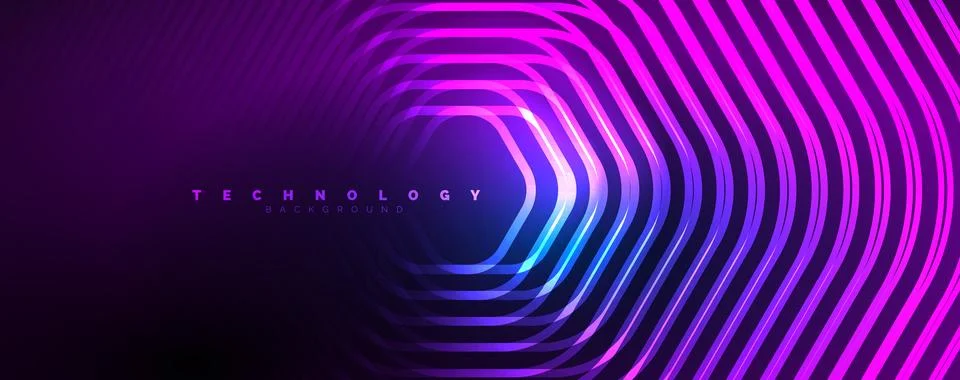 Techno shiny hexagons abstract background, technology energy space light concept Stock Illustration