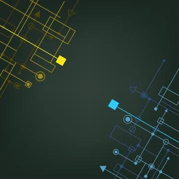 Techno square connect dark background Stock Illustration