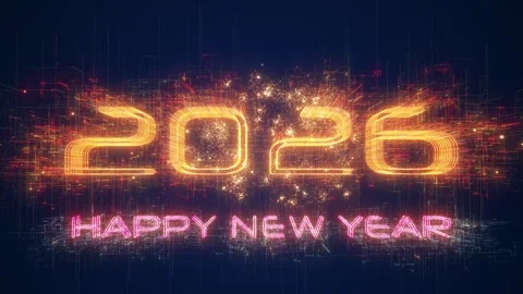 Techno style 2026 Happy New year flickering firework bokeh background. Stock Footage 323978464