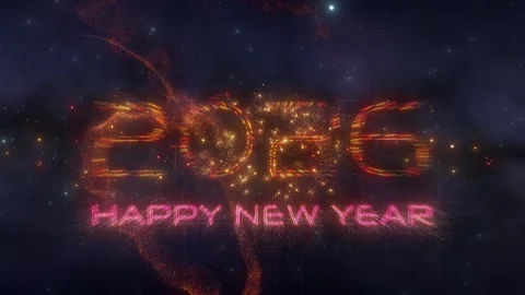 Techno style 2026 Happy New year flickering firework bokeh background. Stock Footage 324535256