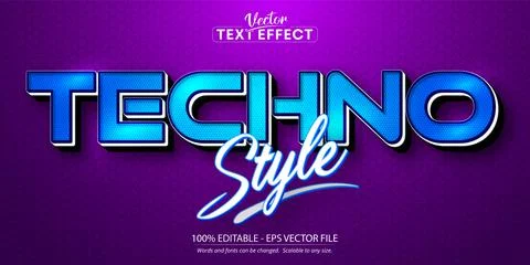Techno style text, cartoon style editable text effect Stock Illustration