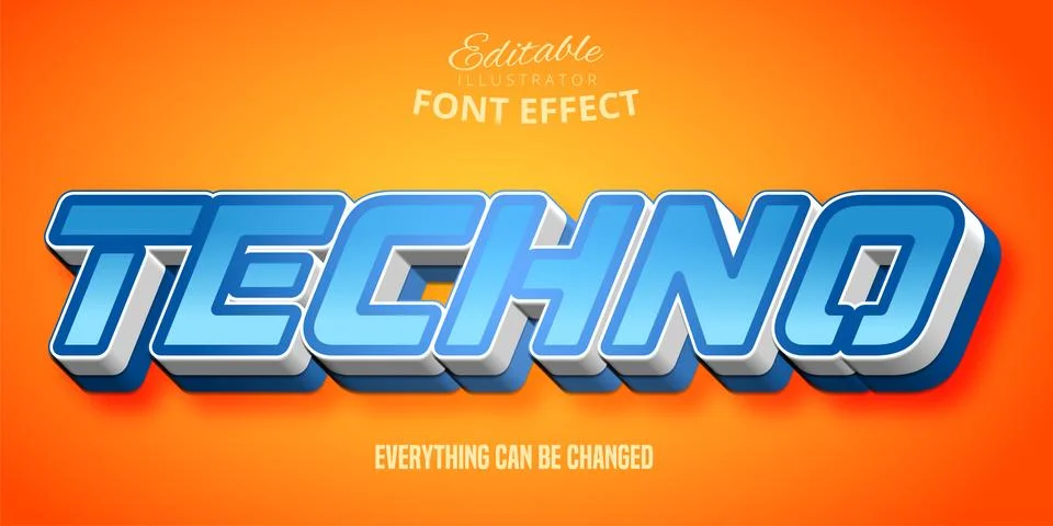 Techno text, 3d editable font effect Stock Illustration
