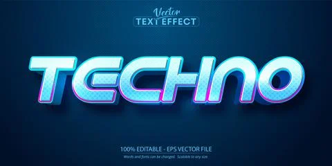 Techno text, neon style editable text effecrt Stock Illustration