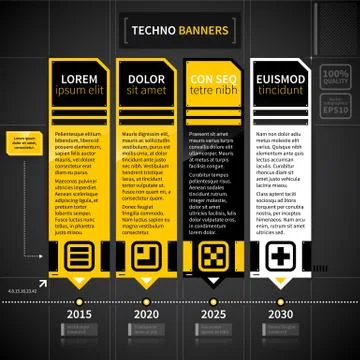 Techno timeline with 4 banners. Stock Illustration