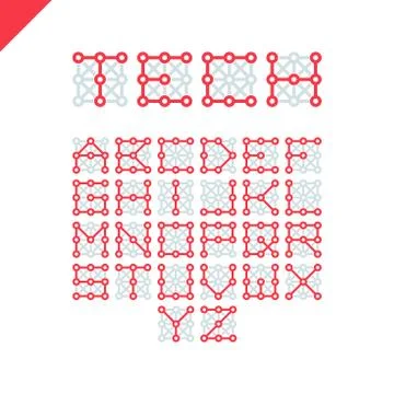 Techno type font alphabet. Digital hi-tech style letters in square. Stock v.. Stock Illustration
