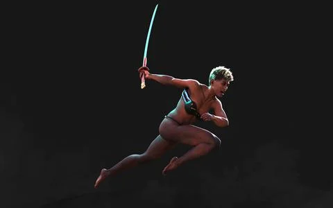 Techno Warrior with A Samurai Sword Illustrazione stock