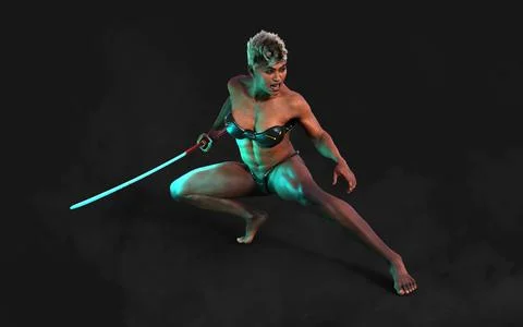 Techno Warrior with A Samurai Sword Illustrazione stock