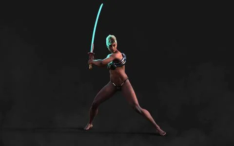 Techno Warrior with A Samurai Sword Illustrazione stock