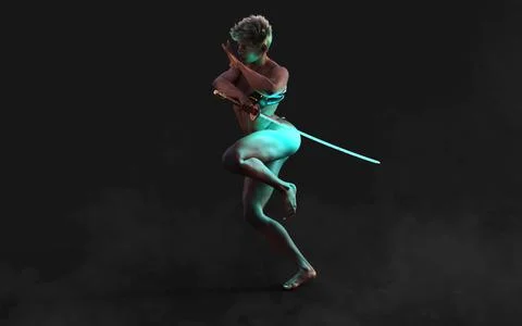 Techno Warrior with A Samurai Sword Illustrazione stock