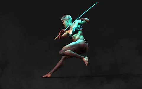 Techno Warrior with A Samurai Sword Stock Illustration