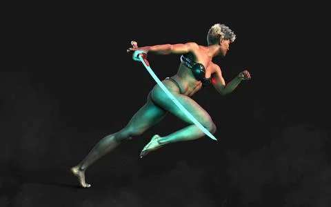 Techno Warrior with A Samurai Sword Stock Illustration