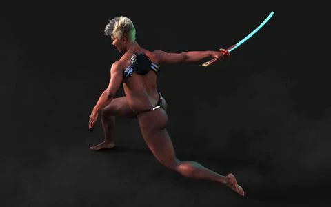 Techno Warrior with A Samurai Sword Illustrazione stock