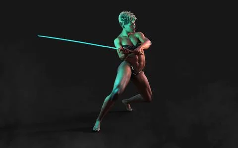 Techno Warrior with A Samurai Sword Illustrazione stock