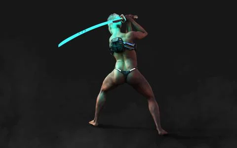 Techno Warrior with A Samurai Sword Illustrazione stock