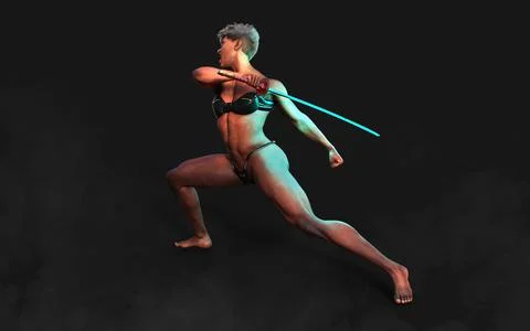 Techno Warrior with A Samurai Sword Illustrazione stock