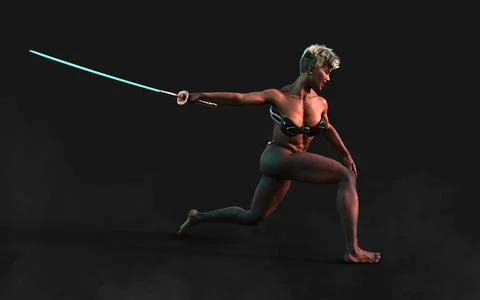 Techno Warrior with A Samurai Sword Illustrazione stock