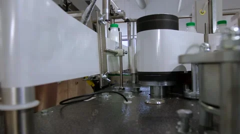 Technolofy of conveyor with milk bottles 스톡 동영상 58756636