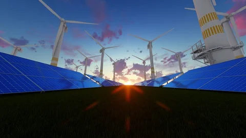 Technologic Wind Farm And Solar Panels Stock Footage 107558282