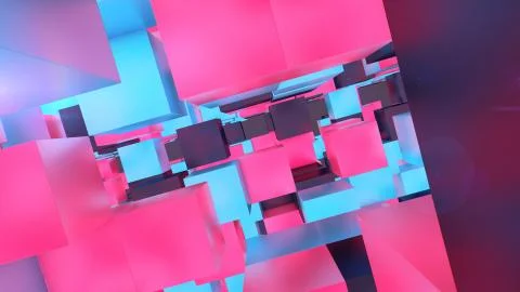 A technological 3d illustration of multicolored and multishaped lego cubes da Stock Illustration