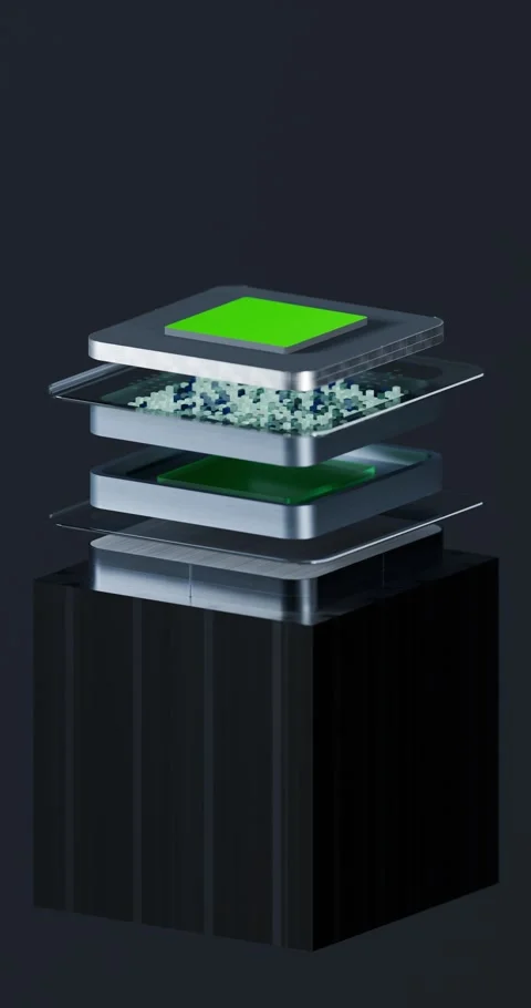 Technological 3d render of advanced semiconductor chip assembly Stock Footage 323915479