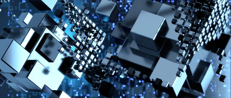 Technological abstract background from metal cubes. 3d render. Stock Illustration