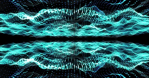 Technological abstract background of waves and particles with smooth color ch Stock Footage 240633851