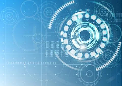 Technological abstract digital blueprint interface modern gear background vec Stock Illustration
