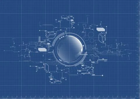 Technological abstract digital technical system blueprint background vector Stock Illustration