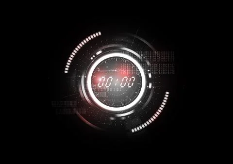 Technological abstract red light clock interface background vector Stock Illustration