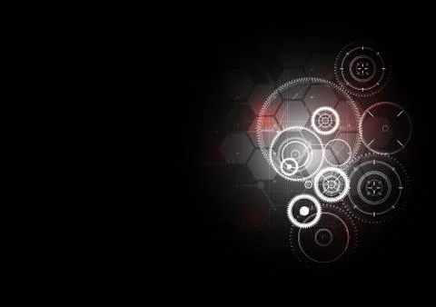 Technological abstract red light interface gears background vector Stock Illustration