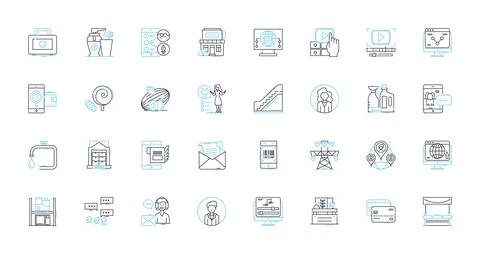 Technological aids linear icons set. Augmented, Virtual, Connected, Smart Stock Illustration