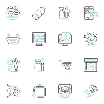 Technological aids linear icons set. Augmented, Virtual, Connected, Smart Stock Illustration