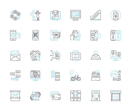 Technological aids linear icons set. Augmented, Virtual, Connected, Smart Stock Illustration