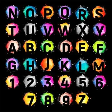 Technological alphabet on a geometric figures with transparent overlay effect Stock Illustration