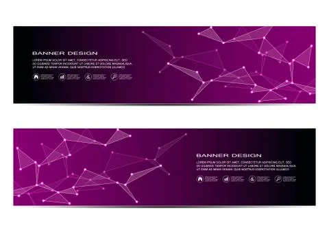 Technological and scientific banners with structure of molecular particles and 스톡 일러스트