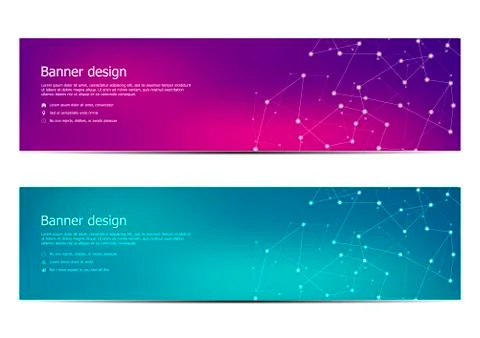 Technological and scientific banners with structure of molecular particles and Stock Illustration