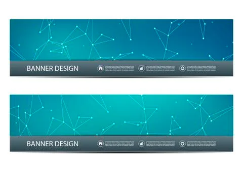 Technological and scientific banners with structure of molecular particles and Stock Illustration