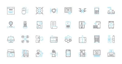 Technological apparatus linear icons set. Smartph, Tablet, Laptop, Desktop Stockillustratie