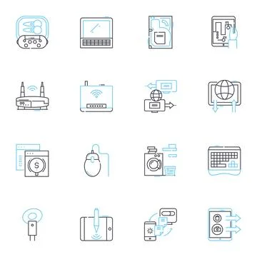 Technological apparatus linear icons set. Smartph, Tablet, Laptop, Desktop Stockillustratie