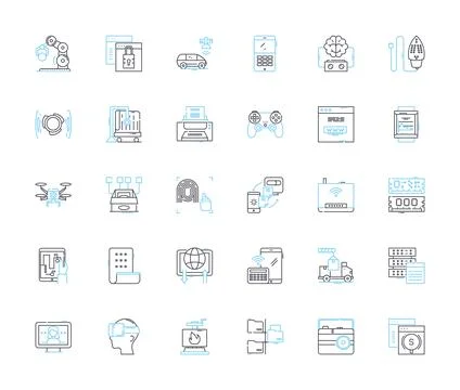 Technological apparatus linear icons set. Smartph, Tablet, Laptop, Desktop Illustrazione stock